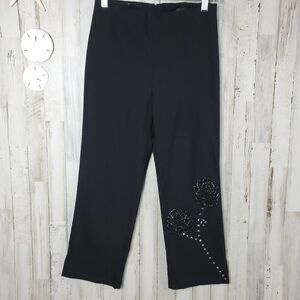 Nally & Millie Floral Rhinestone Pants Black Size Medium